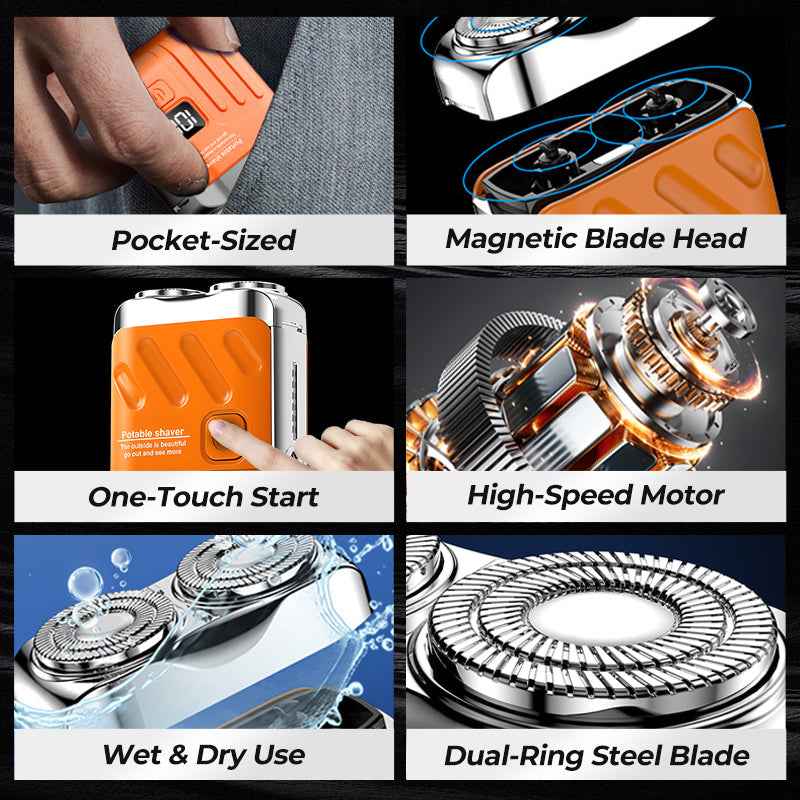 💥SAVE 50% 🪒 Portable Rotary Dual Ring Electric Shaver | Mini USB Rechargeable Pocket Travel Razor For Men