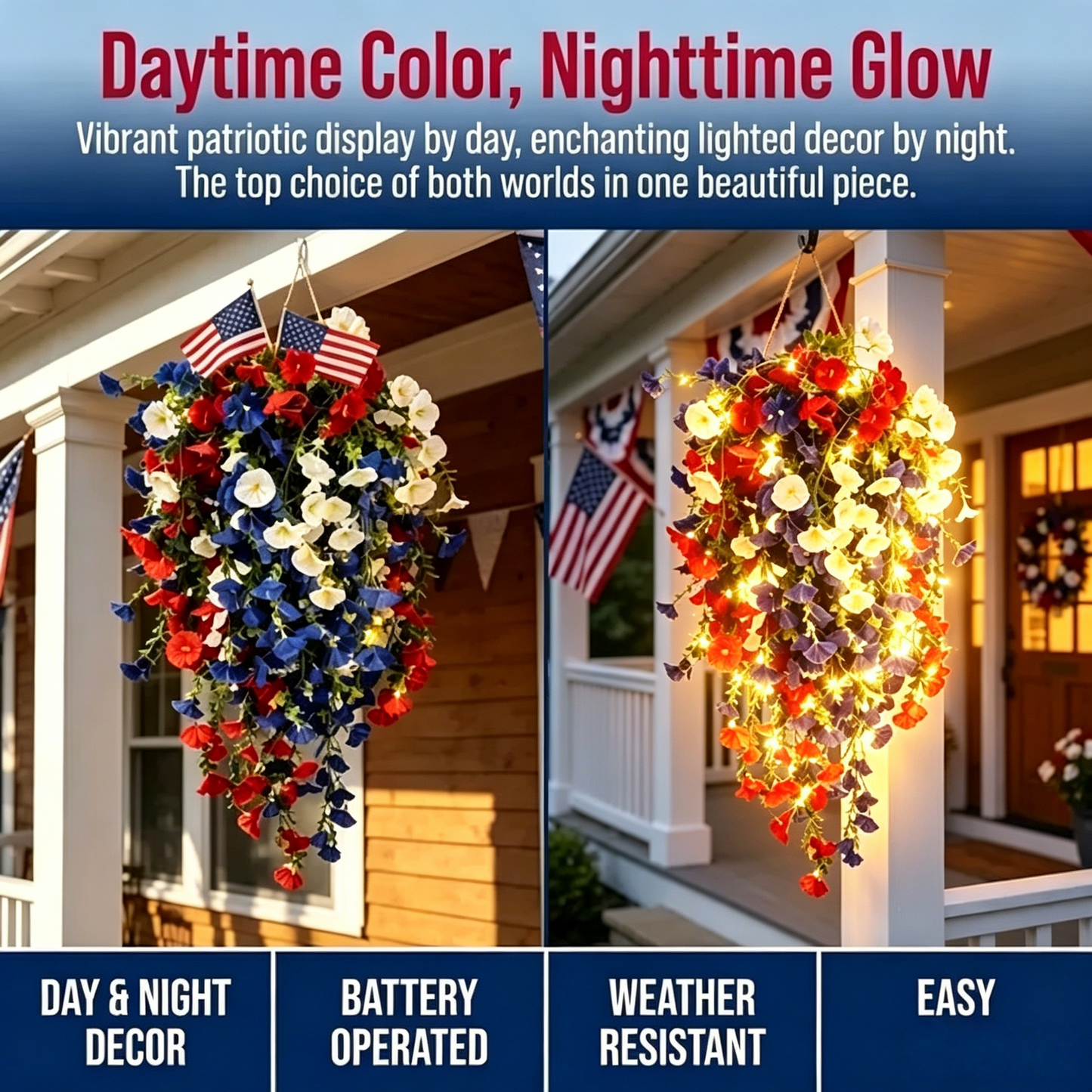 Last Day 50% OFF✨🇺🇸 Celebrate America’s 250th Anniversary with Patriotic Hanging Flower Baskets🌺