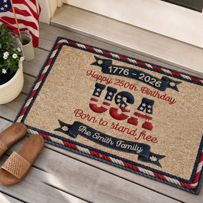 Usa 250Th Birthday Faux Yarn Pattern - Personalized Doormat
