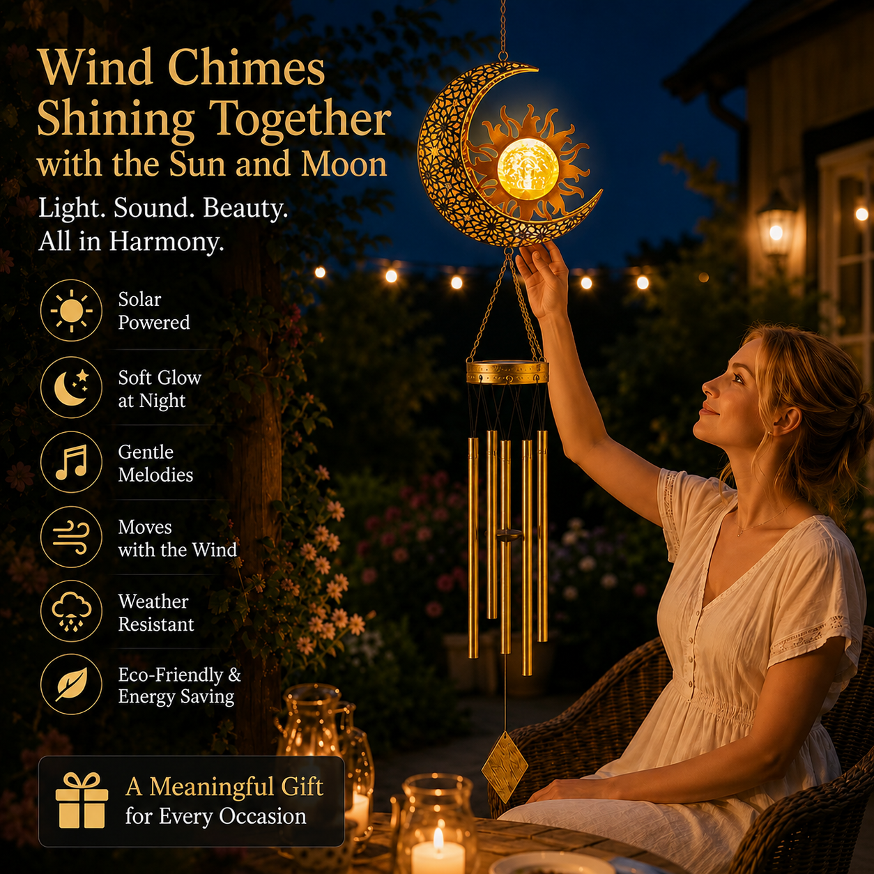 🌙✨ Moon Courtyard Solar Wind Chime 🎐 Add Magic to Every Evening