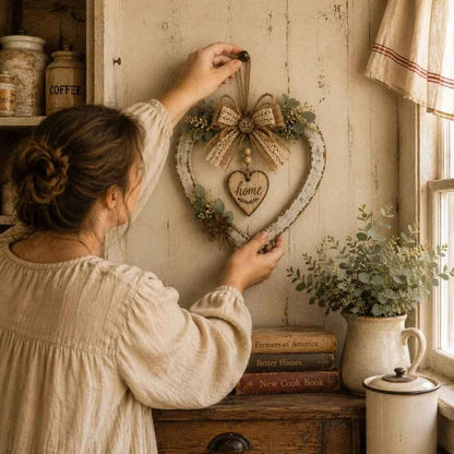 🌾✨ Limited Time 20% OFF🔥 Farmhouse “Home” Heart Wreath | Ready-to-Hang Rustic Decor for Doors & Walls