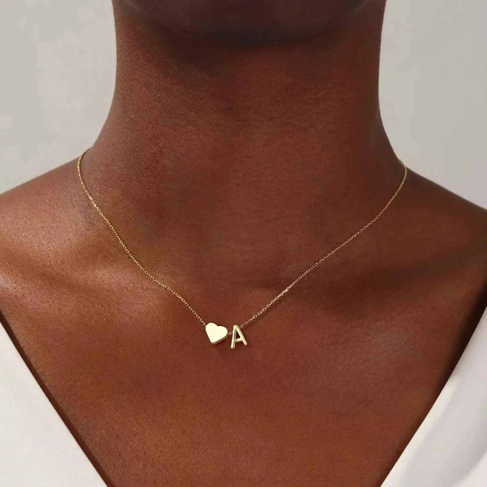 💛 Gold Heart Initial Necklace A–Z | Dainty Letter Pendant