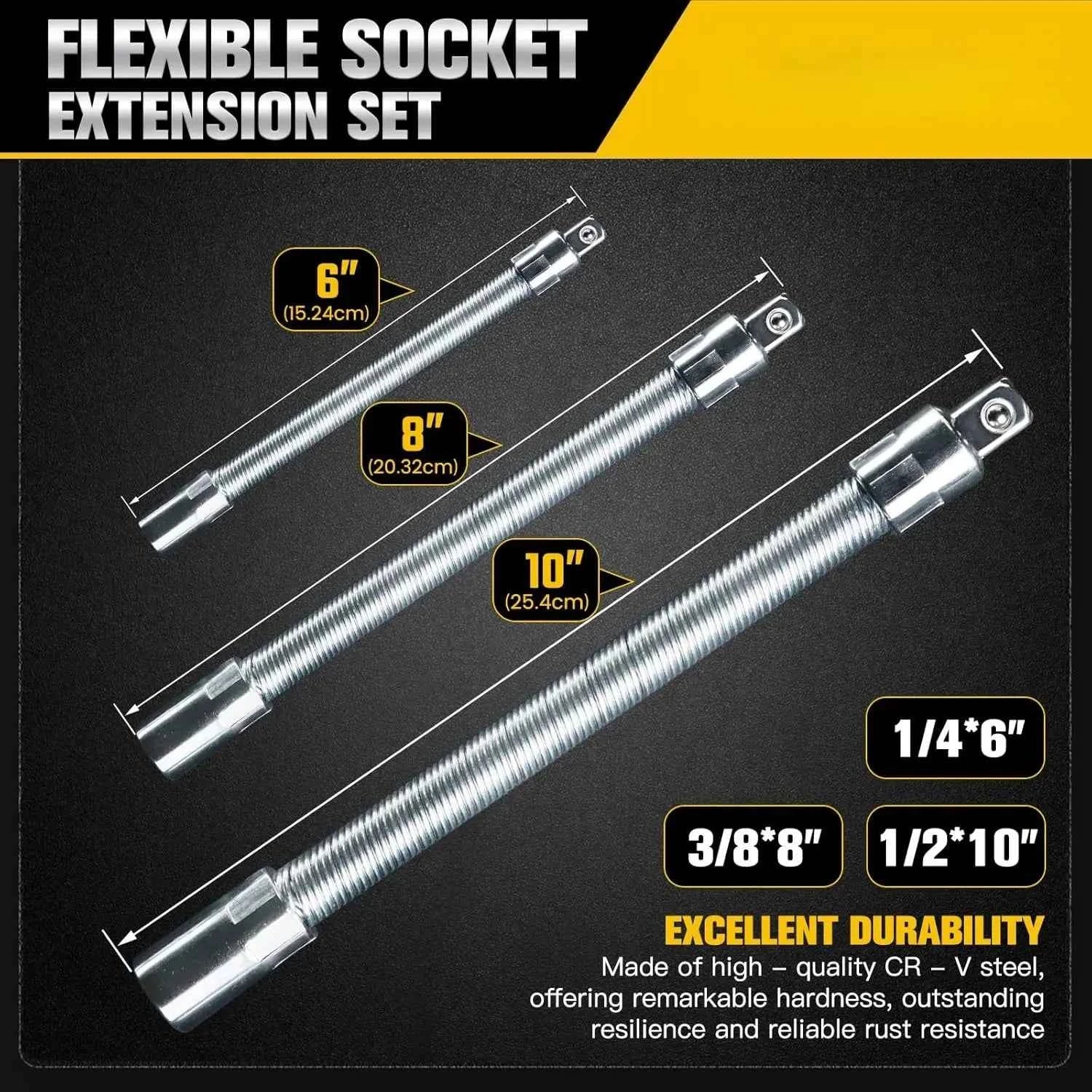 1/2 Inch 35cm Socket Ratchet Wrench Set - 3 Bendable Shafts, Wrench Extender Tool, Connecting Rod - Automotive Car Repair Tools for Home & Car Maintenance