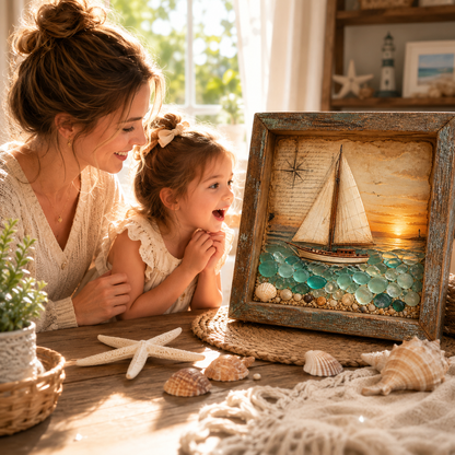Final 46% OFF ⏰Coastal Lighthouse Sea Glass Shadow Box Night Light🏞️