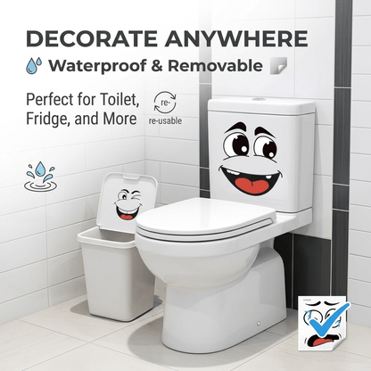 🔥Cartoon Face Stickers, Self-Adhesive Removable Decals with Glossy Finish, Multi-Surface Decor