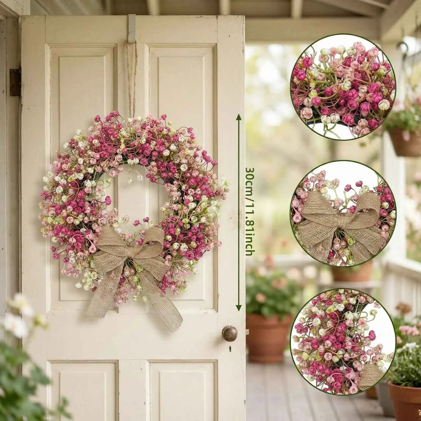 🌿 Artificial Floral Wreath 30cm | Spring Door Wall Decor