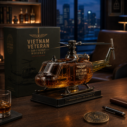 🚁Free Shipping Now🎖️Vietnam Veteran UH-1 Huey Helicopter 1965-1975 Whiskey Bottle