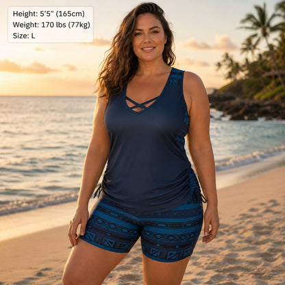 ⏰LAST DAY 48% OFF - Miraclesuit Women's Tummy Control Tankini Set with Built-In Bra – Flattering Boho Swimwear with Shorts🔥