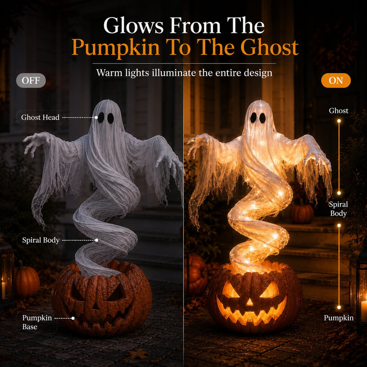 👻 Swirling Ghost Pumpkin Yard Lamp – 51in Lighted Halloween Porch Decor 🎃