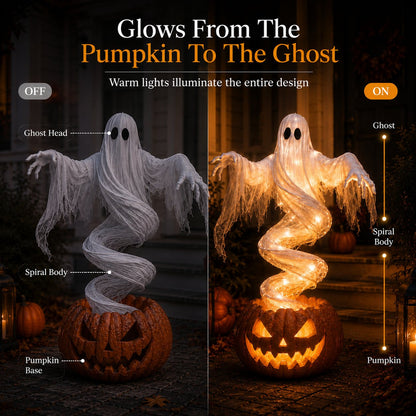 👻 Swirling Ghost Pumpkin Yard Lamp – 51in Lighted Halloween Porch Decor 🎃