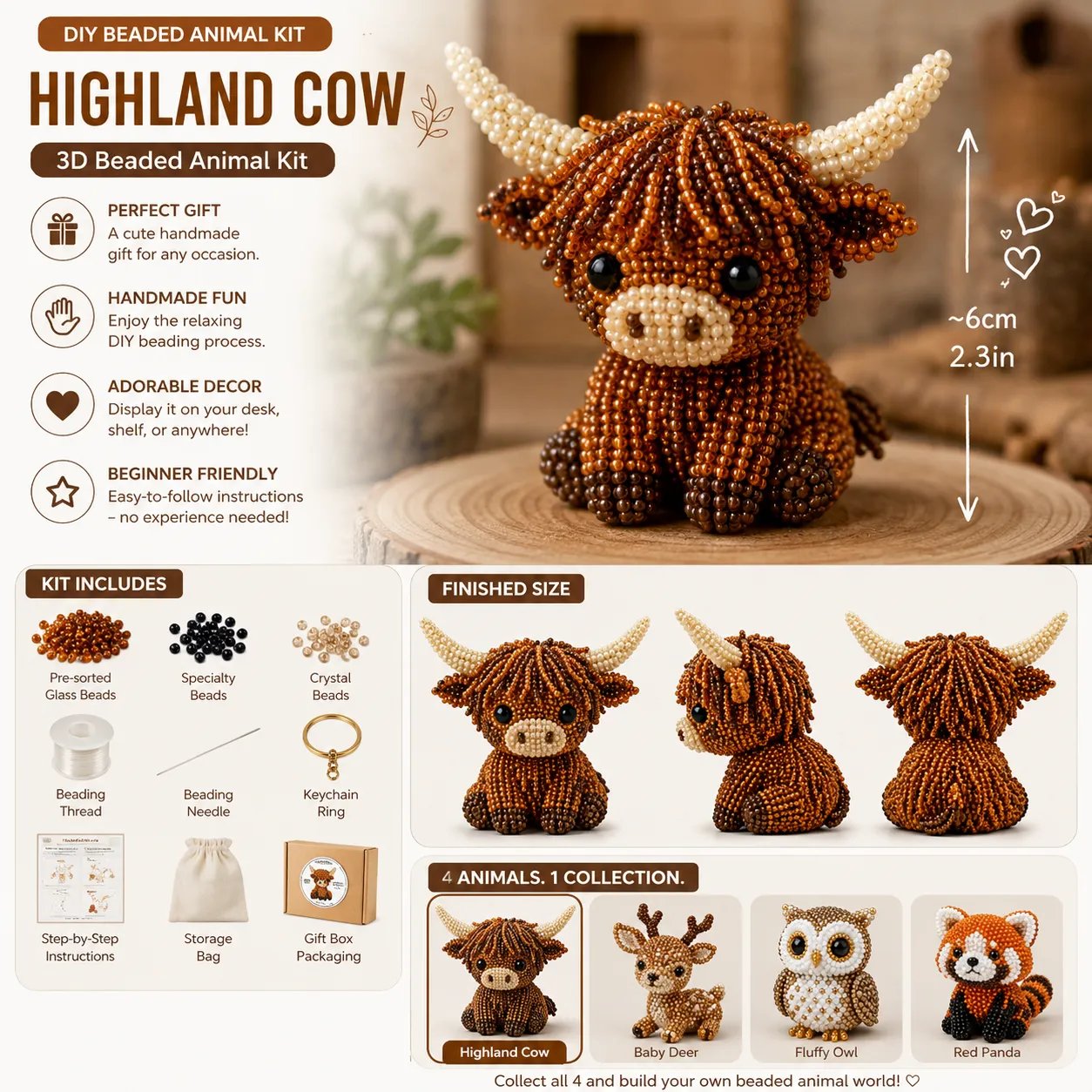 🧵✨ Tiny 3D Beaded Animal DIY Kit – Turn Tiny Beads Into Treasured Handmade Animals, Great for Cozy Afternoons & Thoughtful Gifts