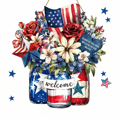 🎆 USA Independence Day Sign | Patriotic Wooden Door Decor