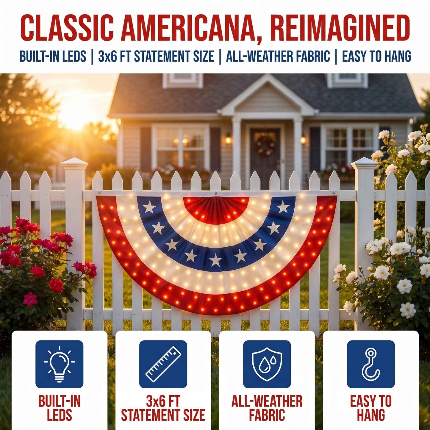 🏆🏆Flash Sale-49% OFF⚡ 50K+ SOLD! 3 x 6 Ft LED Patriotic Bunting Banner for America’s 250th