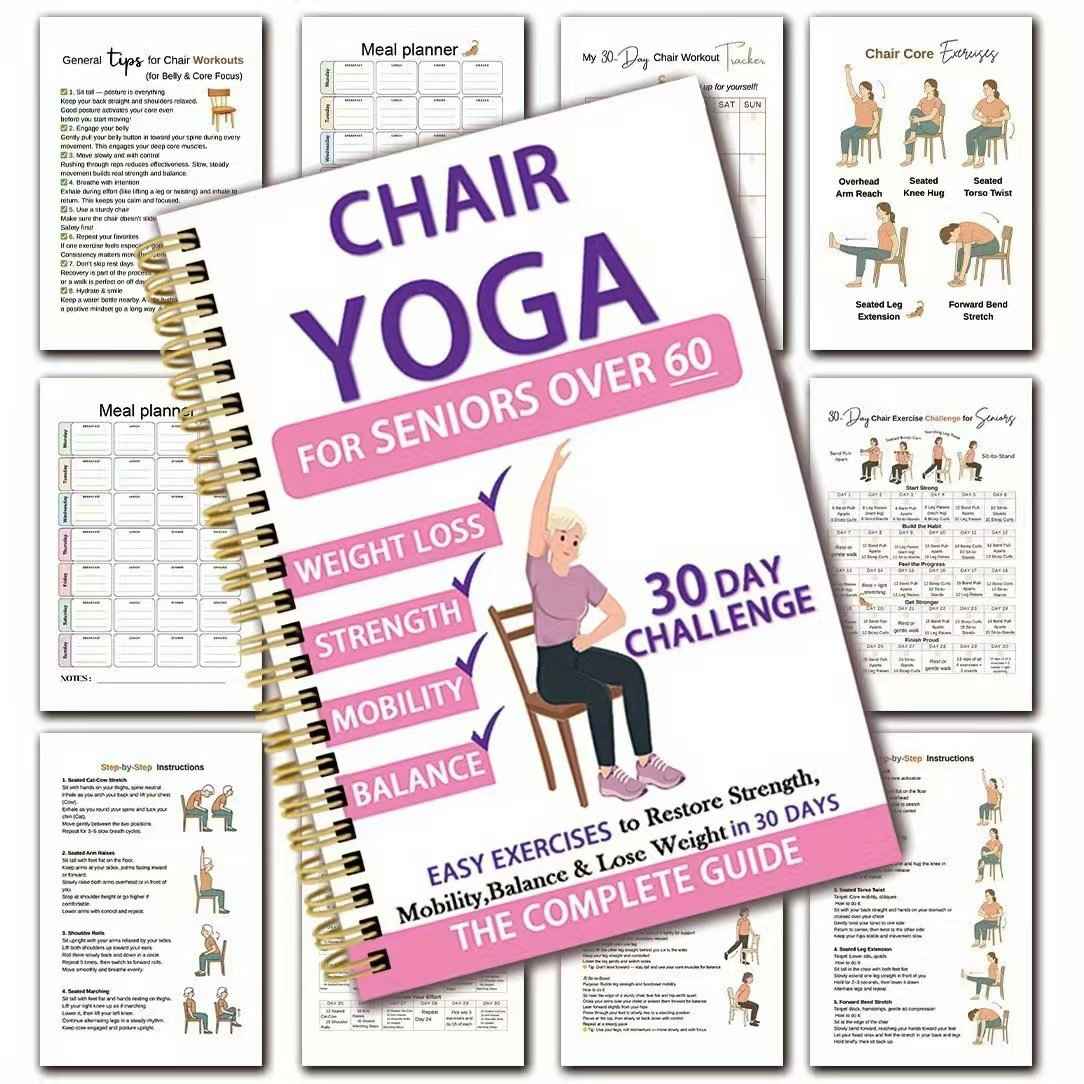 🔥30-Day Chair Yoga Weight Loss Spiral-Bound Notebook & Step-by-Step Exercise Guide - At-Home Fitness Journal