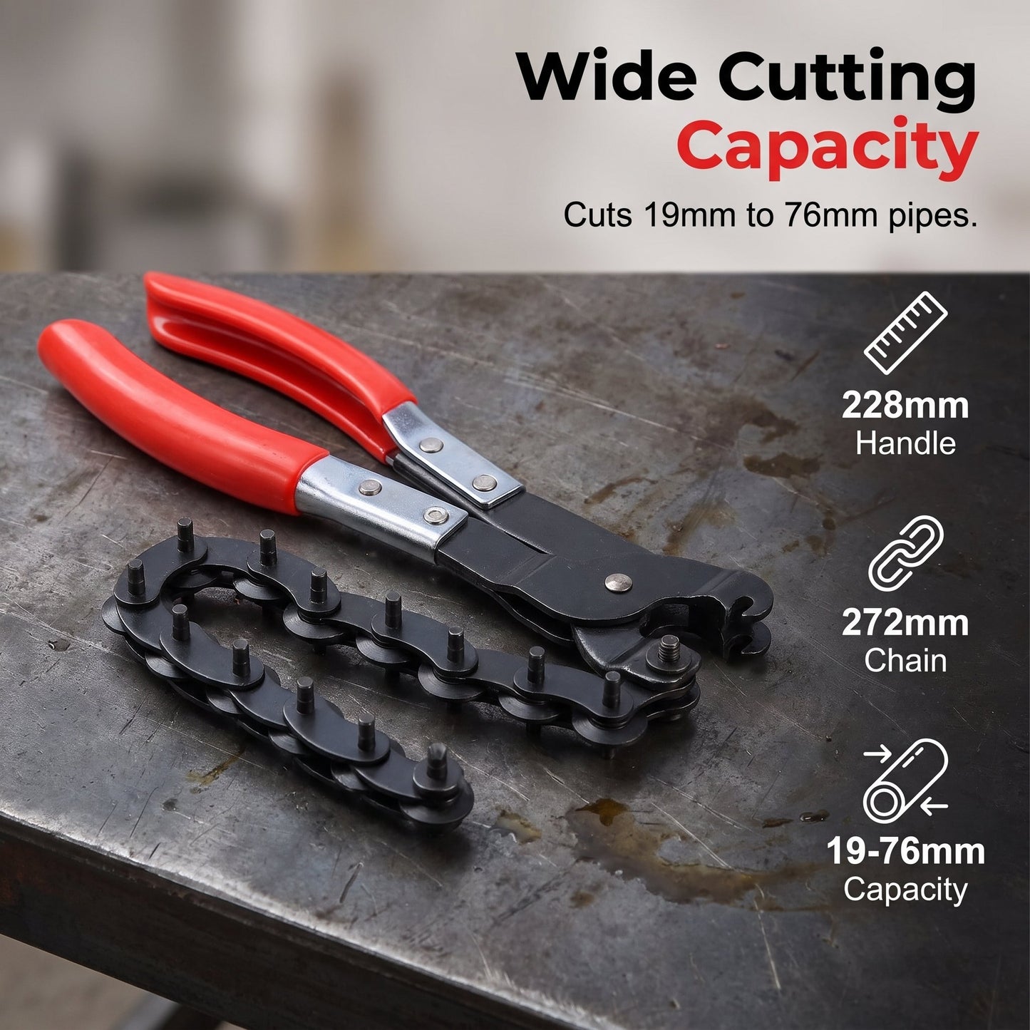 🔥HOT SALE🔥Professional Chain-Style Exhaust & Pipe Cutter – 3/4" to 3-1/4" (19mm-76mm) Capacity for Exhaust Systems, Copper, PVC, Iron, and Aluminum