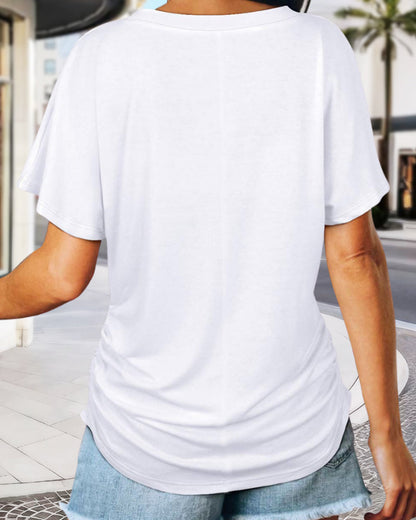 ✨ Soft V-Neck Dolman T-Shirt – Relaxed Fit with Flattering Side Ruching