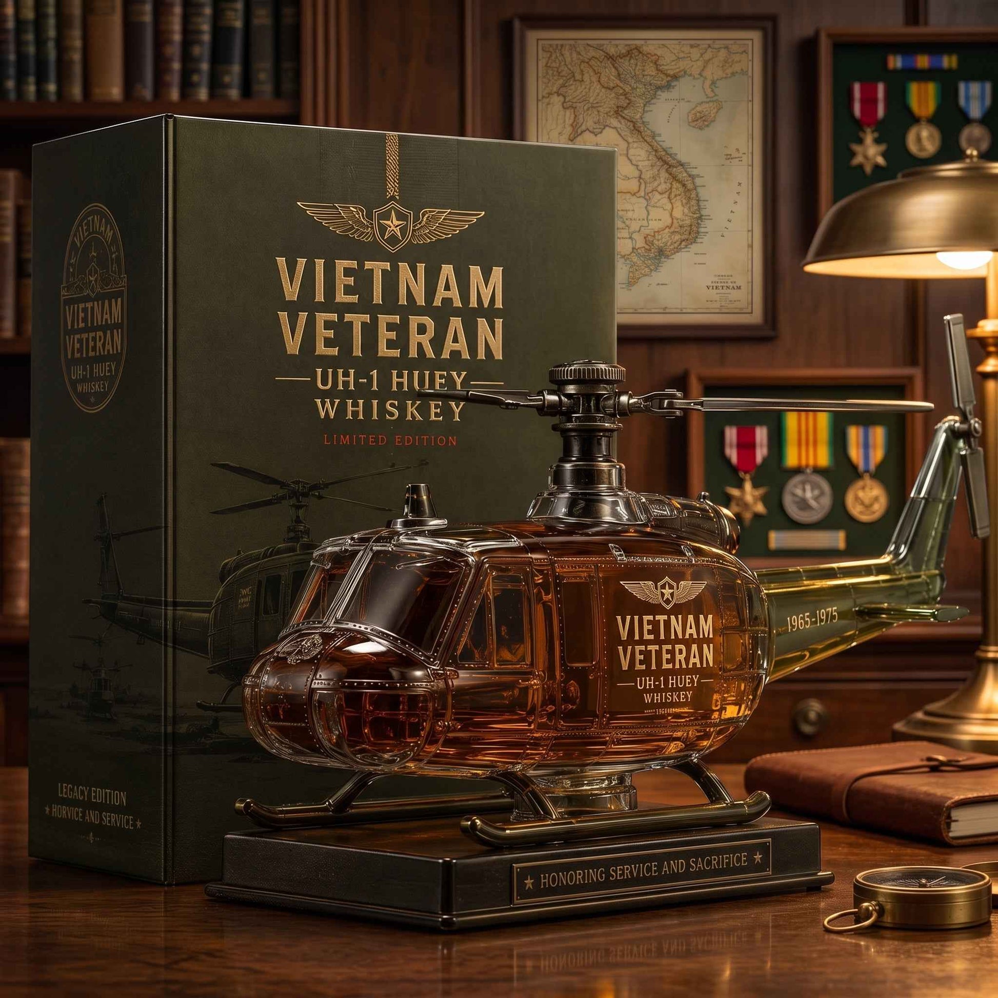 Vietnam Veteran UH-1 Huey Helicopter 1965-1975 Whiskey Bottle