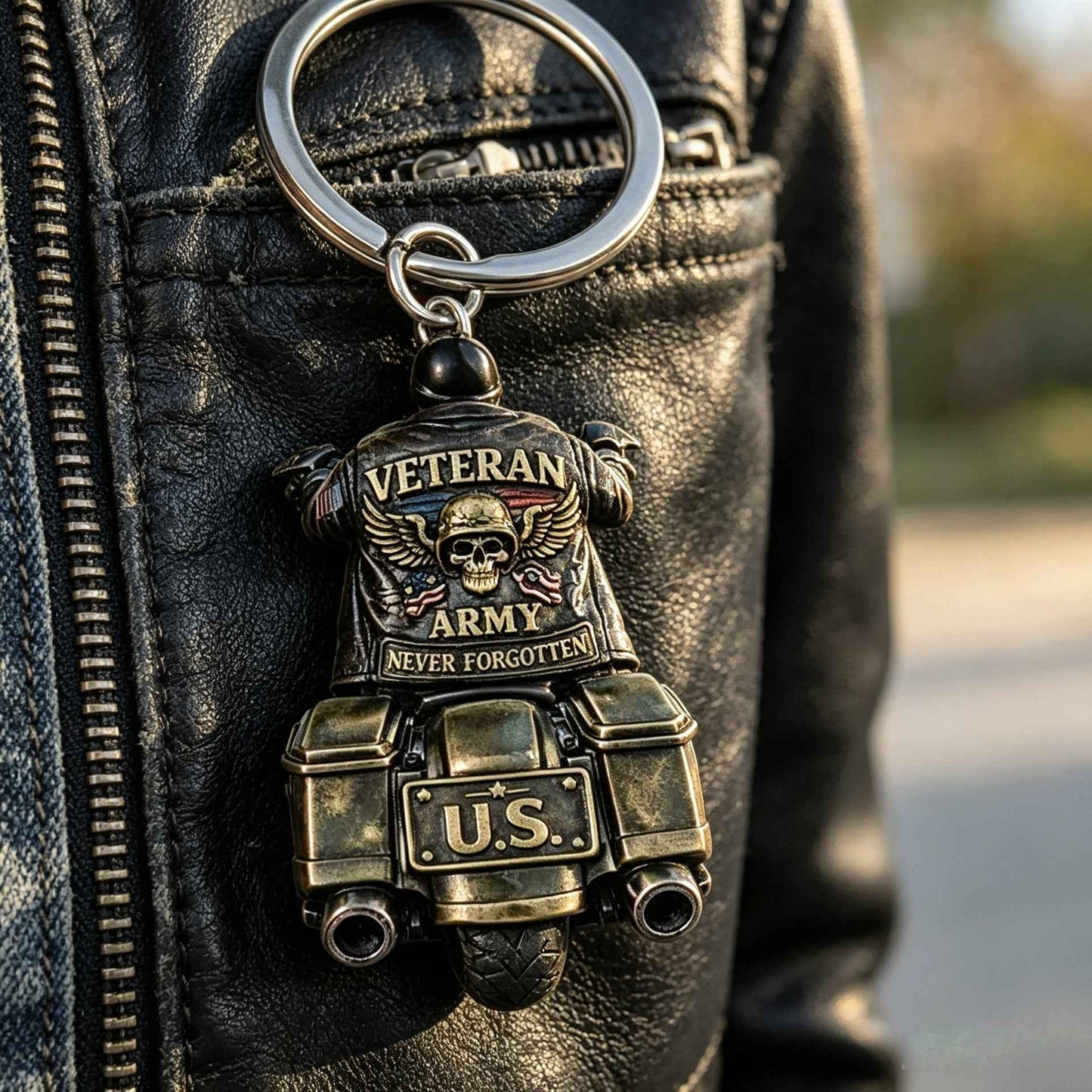 🎖️🔥 Vintage Veteran Motorcycle Keychain | Celebrate Honor, Courage