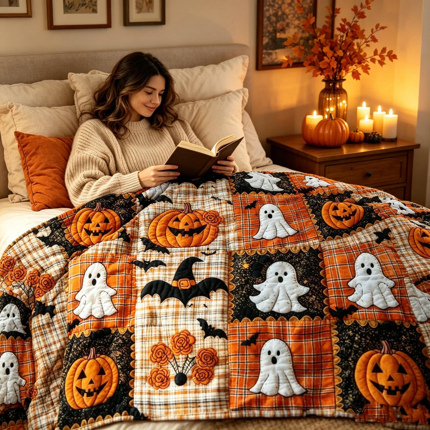 🎃🦇 Today 49% OFF🔥 Pumpkin & Bat Flannel Throw Blanket | Cozy Halloween Blanket for Sofa & Bed