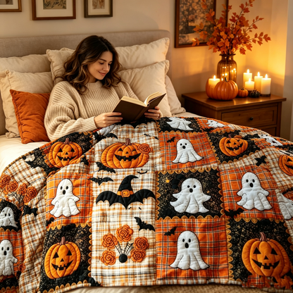 🎃🦇 Today 49% OFF🔥 Pumpkin & Bat Flannel Throw Blanket | Cozy Halloween Blanket for Sofa & Bed
