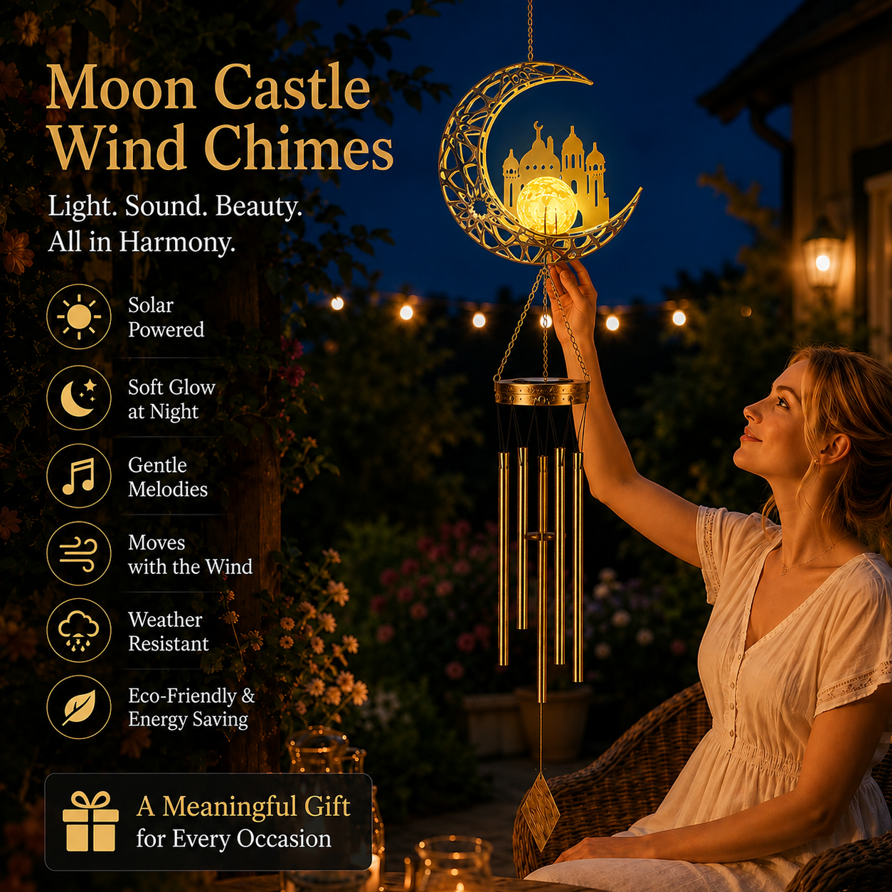 🌙✨ Moon Courtyard Solar Wind Chime 🎐 Add Magic to Every Evening