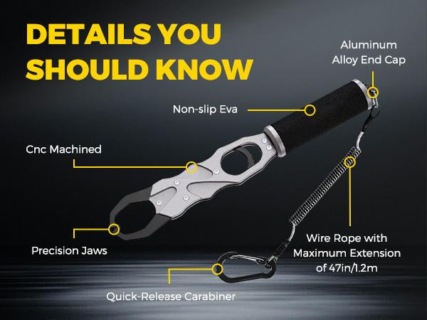 🎁Father's Day Gift 2-in-1 Fish Gripper with Scale, Aircraft-Grade Aluminum Alloy Heavy Duty Fish Lip Holder, 40lb Load Bearing Anti-Slip 360° Swivel Handle, Corrosion Resistant Fishing Tool for Fresh Saltwater Angler Dad