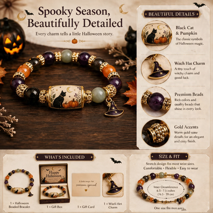 🎃🐈 Halloween Sale 50% OFF🔥 Black Cat Pumpkin Beaded Bracelet Gift Set