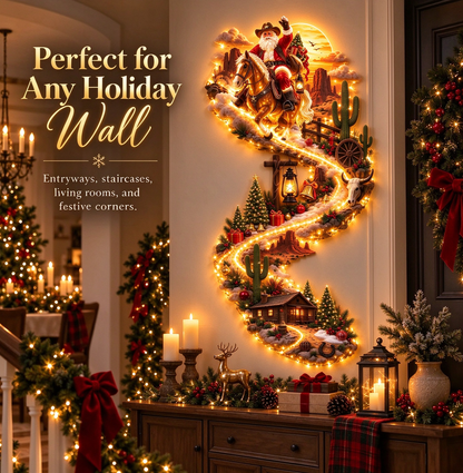 🔥 Last Day – 50% Off!🎅Cowboy Santa on Horse Lighted Wall Décor