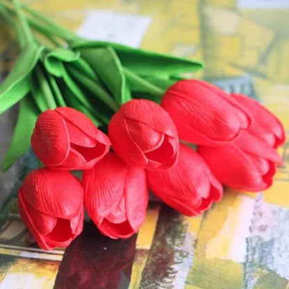 Last Day Promotion! 🔥Outdoor/Indoor UV Resistant & Waterproof Faux Tulip Bouquet 10Pcs Artificial Flower Decor ✅