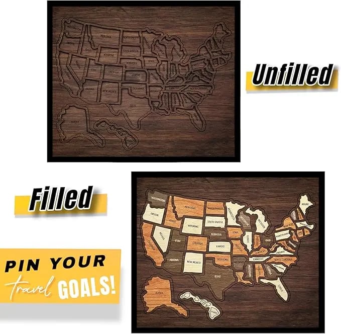 🤩Last Day - 50% OFF| 🌎️🧩3D Wooden USA Map Puzzle: Interactive Travel Tracker Wall Art🗺️