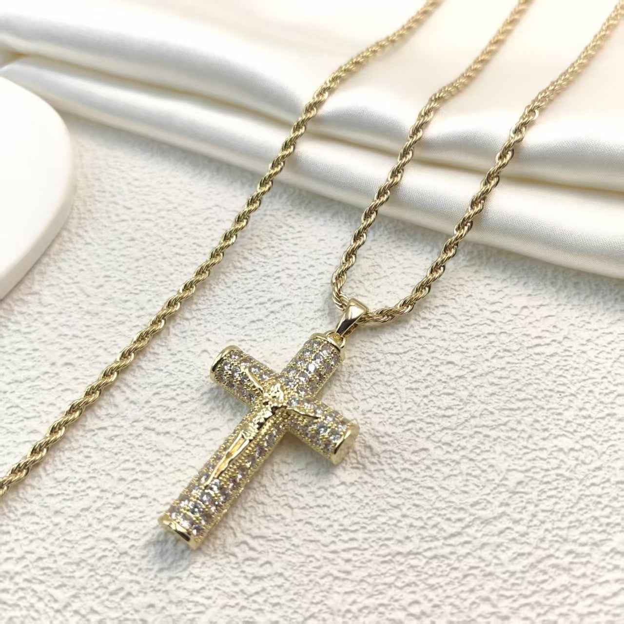 ✝️ Gold Plated Cross Necklace | Cuban Figaro Chain with Crucifix
