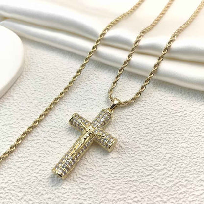 ✝️ Gold Plated Cross Necklace | Cuban Figaro Chain with Crucifix