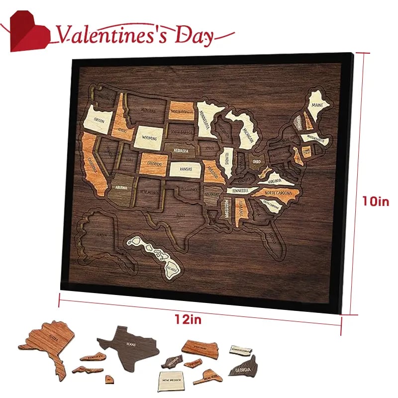 🤩Last Day - 50% OFF| 🌎️🧩3D Wooden USA Map Puzzle: Interactive Travel Tracker Wall Art🗺️