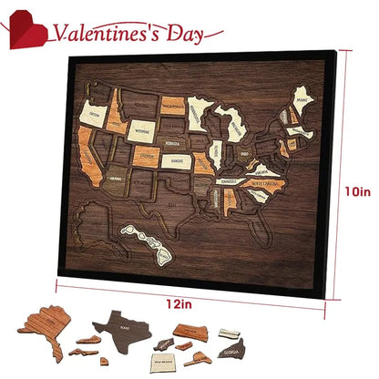 🤩Last Day - 50% OFF| 🌎️🧩3D Wooden USA Map Puzzle: Interactive Travel Tracker Wall Art🗺️