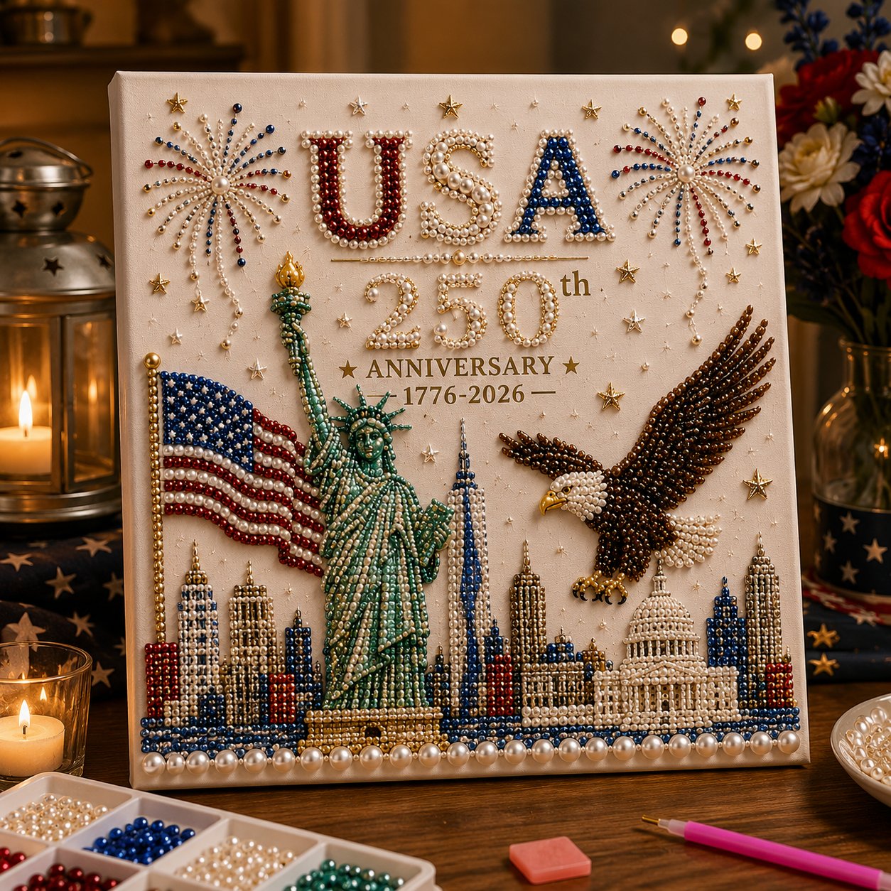🔥Hot Sale 50% OFF-🥳 🇺🇸 USA 250th Anniversary DIY Pearl Painting Kit ✨❤️‍🔥