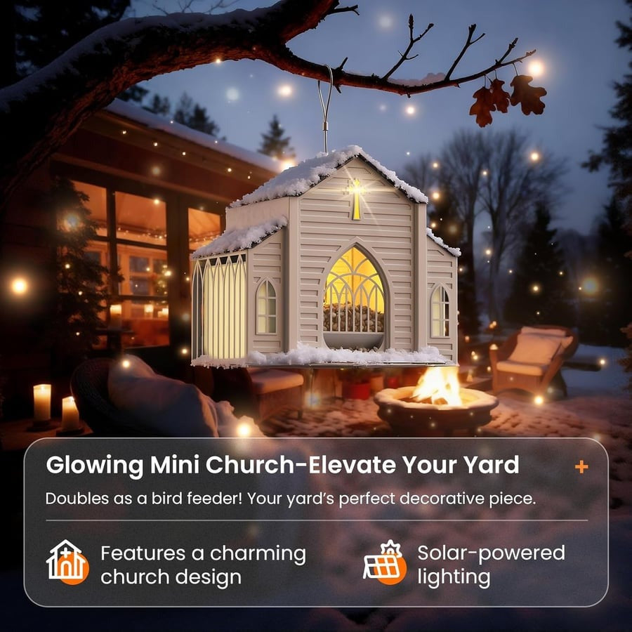 🔥Last Day 49% OFF-✝️Church-Shaped Metal Solar Bird Feeder🐦️✨