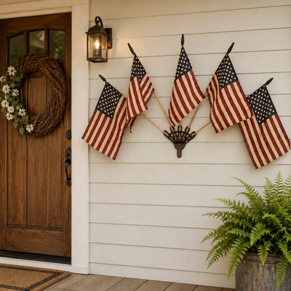 ⏳50% OFF🇺🇸 Rustic Cast Iron 5 Tea-Stained American Flag Wall Display✨