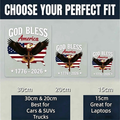USA 250th Anniversary Car Decal 1776-2026, God Bless America Sticker with Bald Eagle, Cross & Flag, Waterproof Vinyl for Trucks, RVs, Laptops, 3 Sizes (6"/8"/12"), 2026 Sestercentennial Commemorative Veteran Gift, Patriotic Window Sticker summerwins