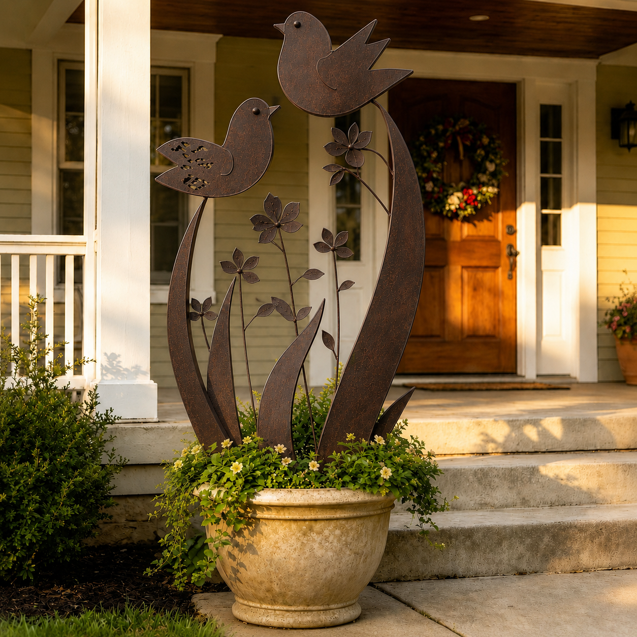 🐦 Bird & Wildflower Metal Garden Stake | Elegant Bird & Floral Garden Accent