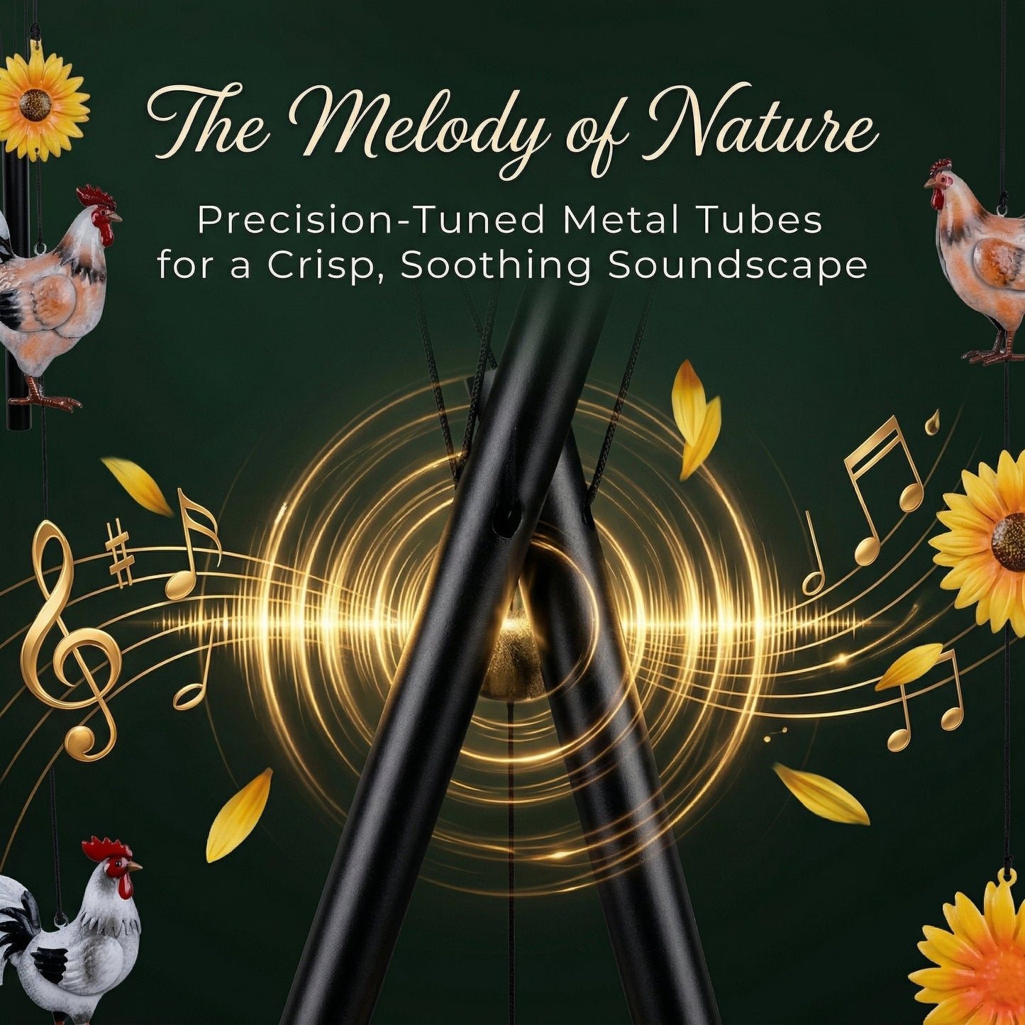 🔥 45% OFF TODAY 🌻 Vintage Metal Chicken & Sunflower Wind Chime 🐔