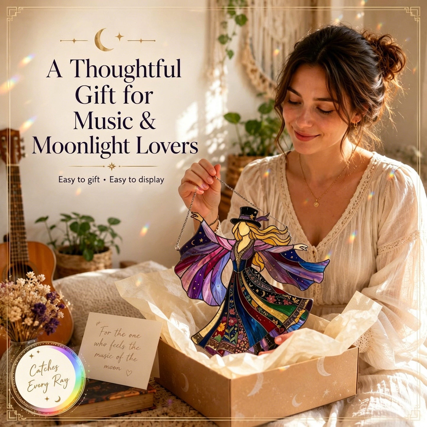 💥 LAST DAY 50% OFF - 💃 Rock Goddess Stevie 🤘 Handmade Stained Glass Spinning Suncatcher