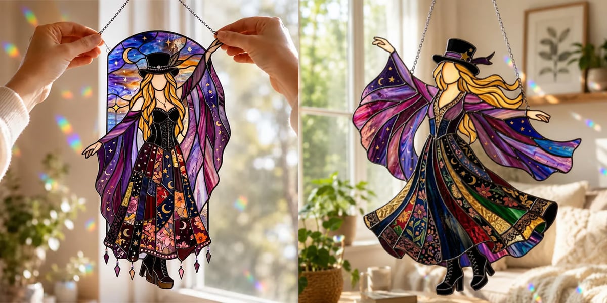 💥 LAST DAY 50% OFF - 💃 Rock Goddess Stevie 🤘 Handmade Stained Glass Spinning Suncatcher