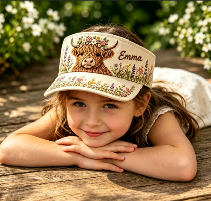 ☀️🐮 Special Deal 50% OFF🌸 Floral Highland Cow Sun Visor Hat | Add a Cute Farmhouse Touch to Your Summer Style