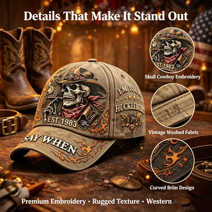 🤠🔥 Retro Western Cowboy Skull Embroidered Baseball Cap | Vintage Style for Everyday Wear
