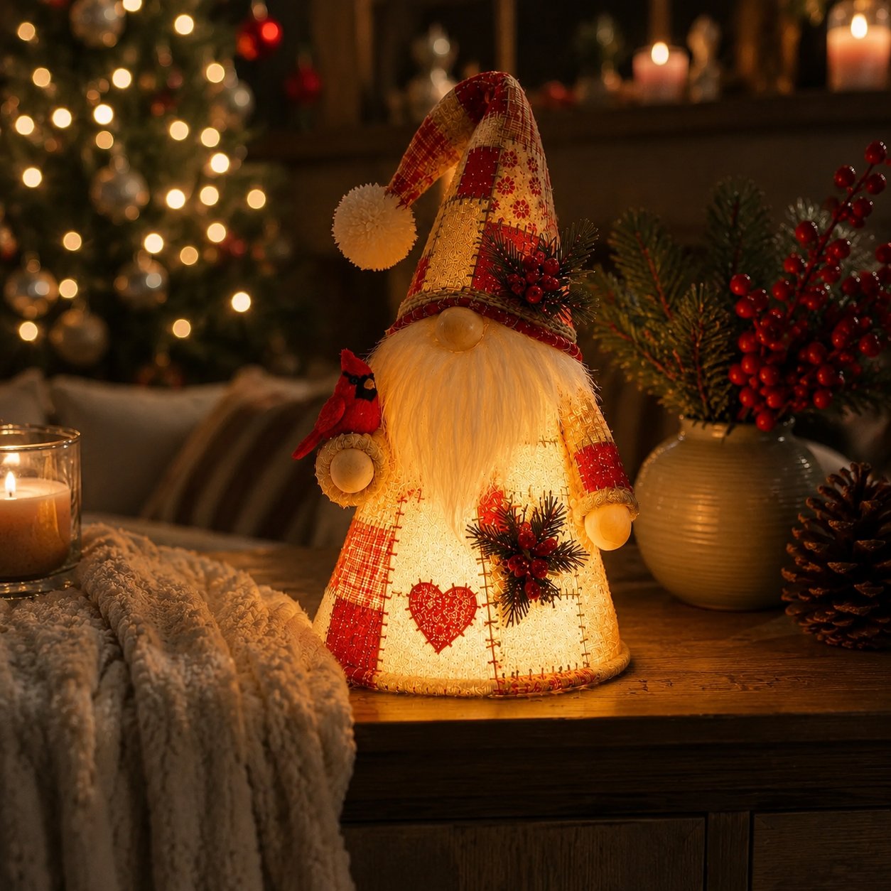 HOT SALE 49% OFF – 🐦 Patchwork Bird Gnome Light Collection | Warm Glowing Tabletop Decor with Farmhouse Patchwork Details for Mantels, Shelves & Holiday Gifts