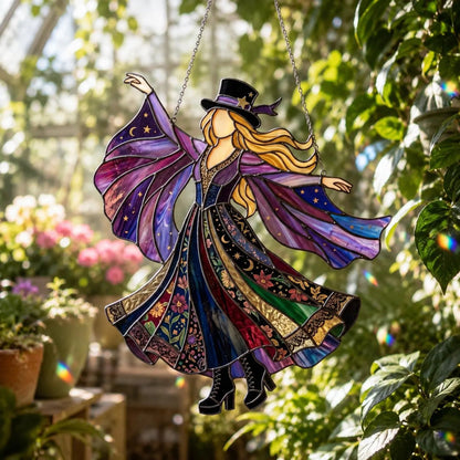 💥 LAST DAY 50% OFF - 💃 Rock Goddess Stevie 🤘 Handmade Stained Glass Spinning Suncatcher