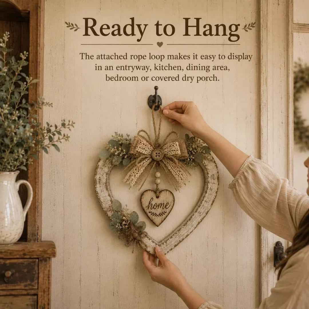 🌾✨ Limited Time 20% OFF🔥 Farmhouse “Home” Heart Wreath | Ready-to-Hang Rustic Decor for Doors & Walls