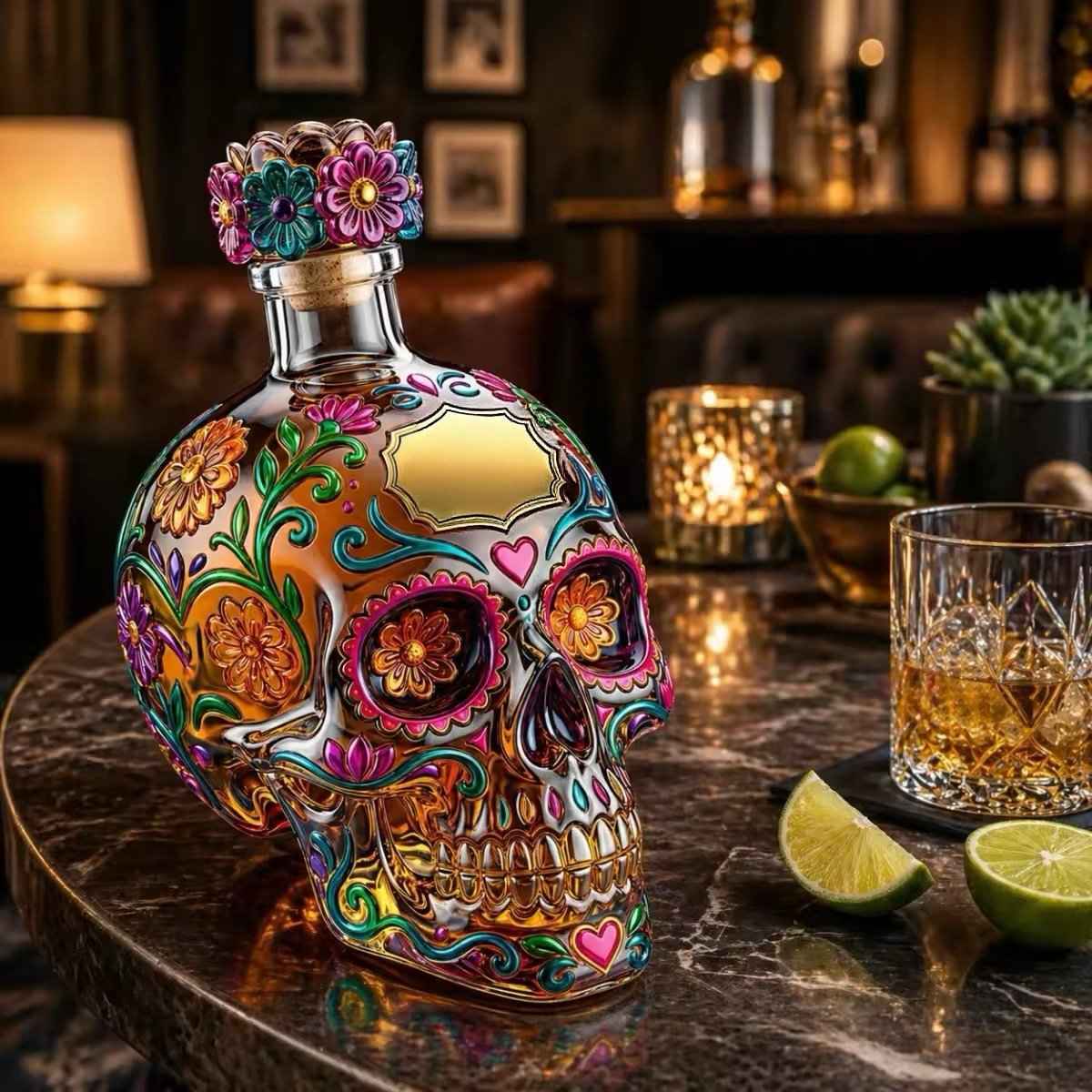 🔥Limited Edition 50% OFF 🍷Day of the Dead Limited Edition Tequila Skull Glass Bottle