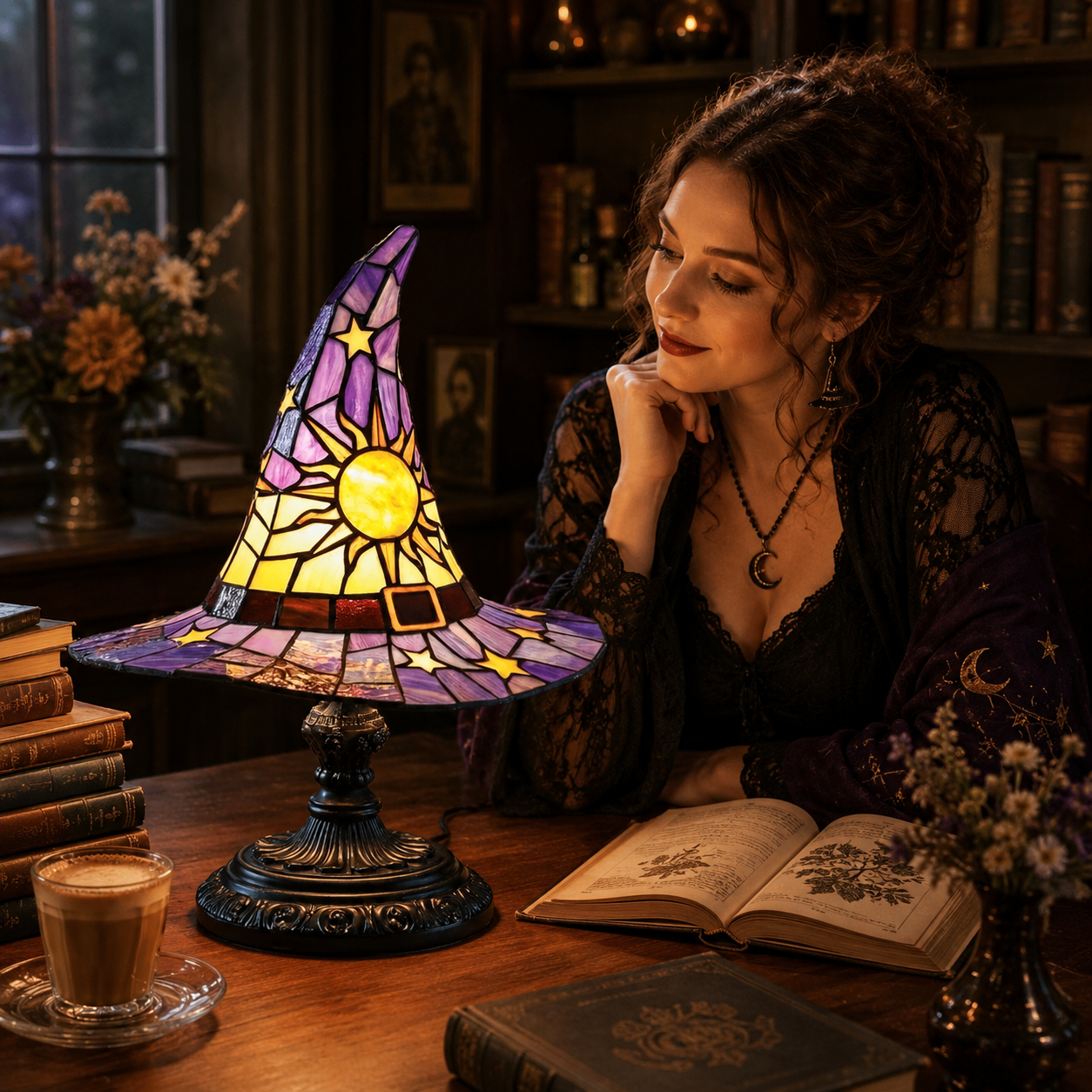 🎃55% OFF Hot Sale✨Viral Stained Glass Witch Hat Lamp| Halloween Home Decor 2026🎁