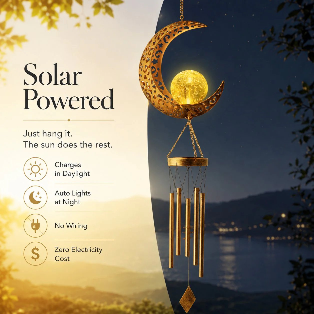 🌙✨ Moon Courtyard Solar Wind Chime 🎐 Add Magic to Every Evening